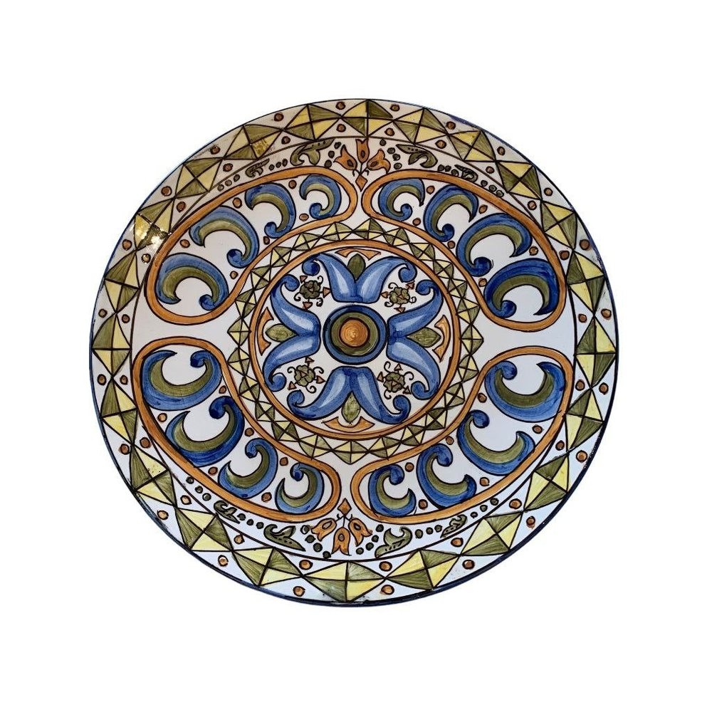 12" Spanish Pottery Wall Platter Decorative Plate Ornate Painted